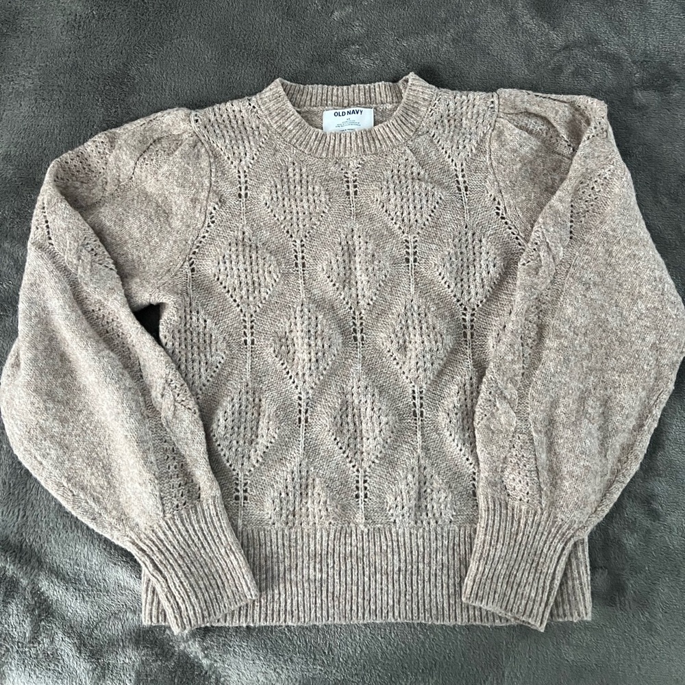 Old Navy Beige Diamond Knit Crewneck Sweater